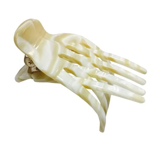 French Amie Bear Paw Small 2 ¾” Ivory Celluloid Handmade Salon Hinge Side Slide Yoga Jaw Hair Claw Clip