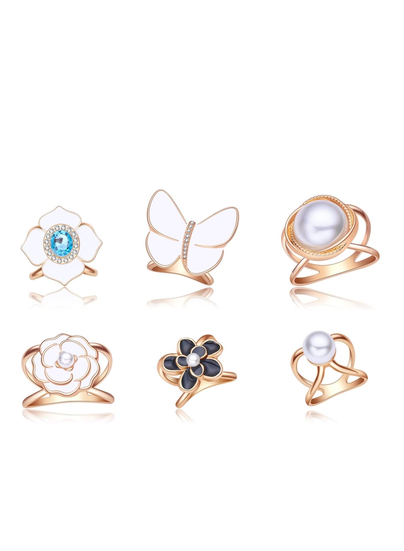 Elegant Pearl Floral Scarf Ring Clip Camellia Flower Scarf Buckle for Women Scarf Ring Buckle Women Fashion Metal Shawl Clip Buckle Lady Girls Decoration Accessories(6PCS)