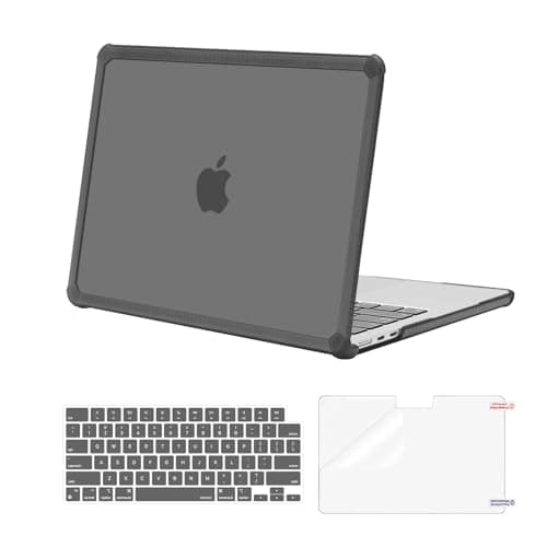 MOSISO Compatible with MacBook Air 13 inch Case M5 2026 M4 2025 M3 M2 20242022 A3449 A3240 A3113 A26813 in 1 Kit CrackResistant Heavy Duty Protective Plastic Hard Case with TPU Bumper Smoke Gray