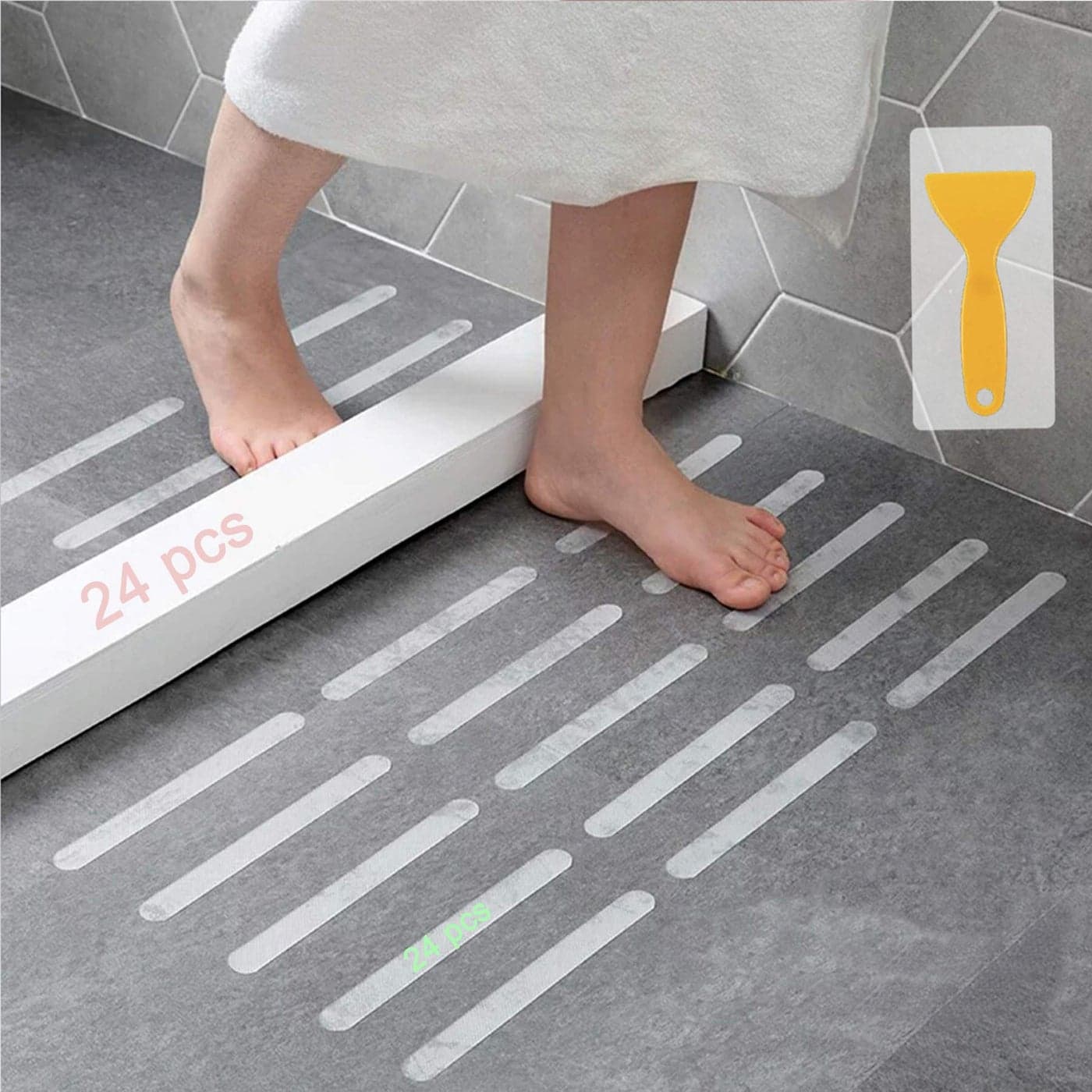 Anti Slip Strips Safety Shower Treads Stickers 24 Pcs Bathtub Non Slip Stickers Anti Skid Tape for ShowerTubSteps FloorStrength Adhesive Grip Appliques for BabySeniorAdult Blue 8 x 08In