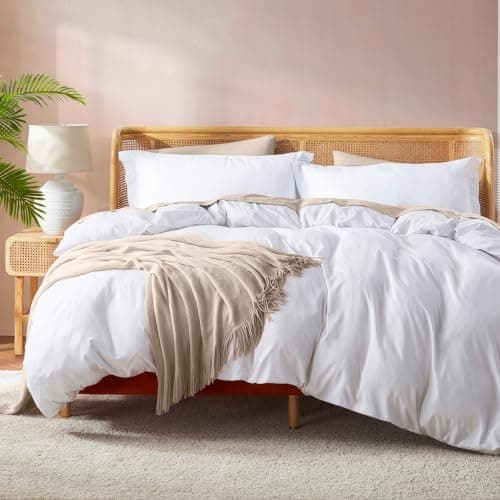 Nestl Queen Duvet Cover Set with Comforter Insert - White 4 Piece 90x90 Duvet Cover & 2 Pillow Shams with White Quilted Down Alternative Comforter, Ultra Soft, All Season