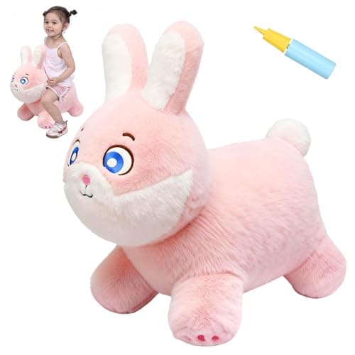 INPANY Bouncy Horse Bunny Rabbit Hopper Toys Toddler Plush Bouncing Animal Kids Inflatable Ride on Rubber Bouncer Outdoor Birthday Gift for 2 3 4 Yr Boy Girl
