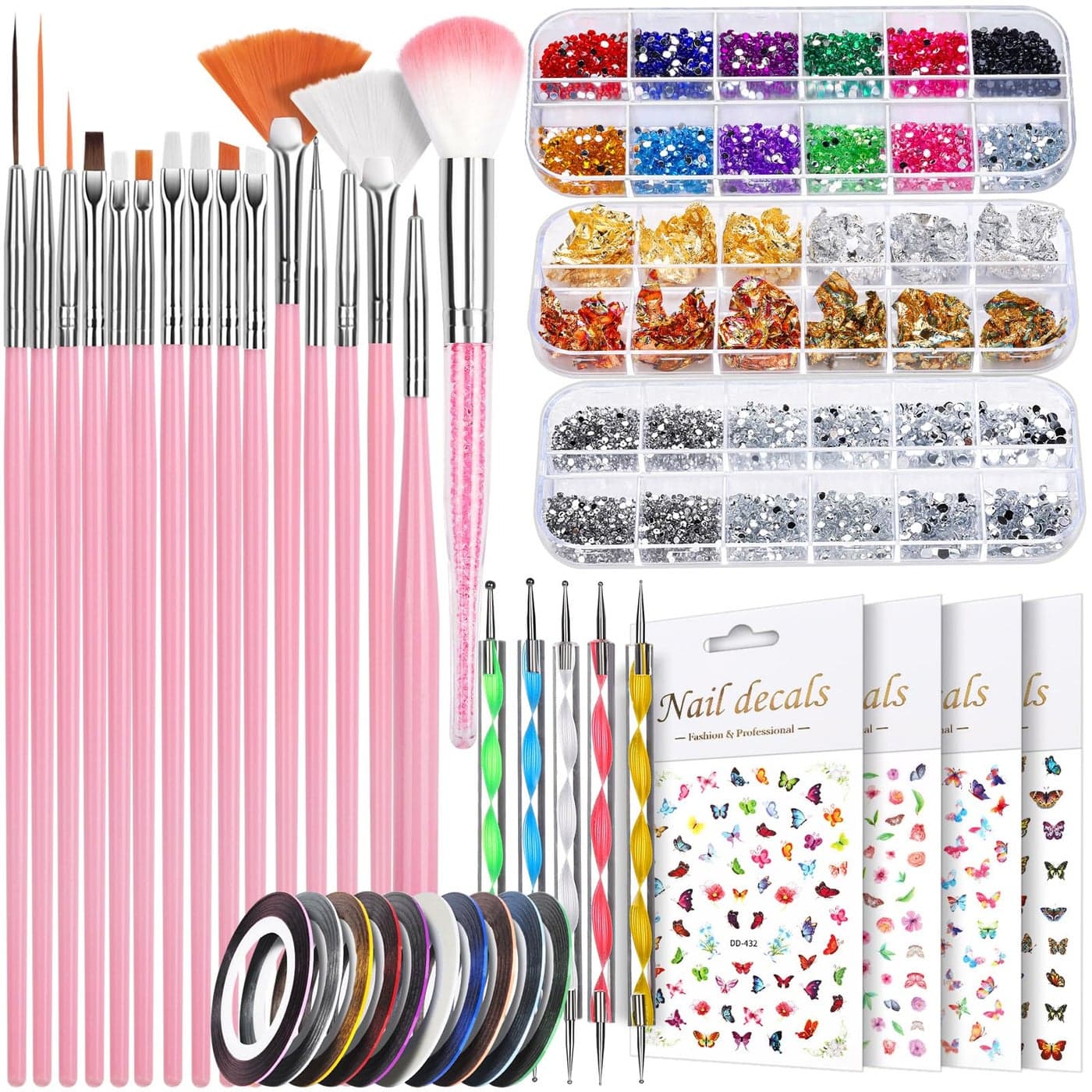 Teenitor Nail Art Kit for Beginners Nail Art Supplies With Nail Art Brushes Nail Dotting Tools Nail Art Stickers Nail Art Rhinestone Nail Art Foil Nail Art Tapes Nail Accessories For Nail Art