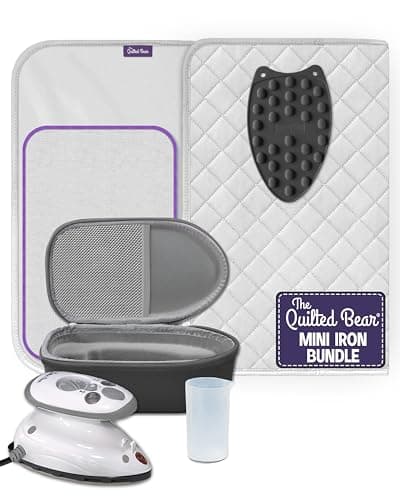 The Quilted Bear Mini Iron Rest Ironing Mat Lightweight Mini Steam Iron with Hard Shell Travel Case Rest Ironing Mat Travel Essentials for Wrinkle Free Clothes Effortless Quilting Black