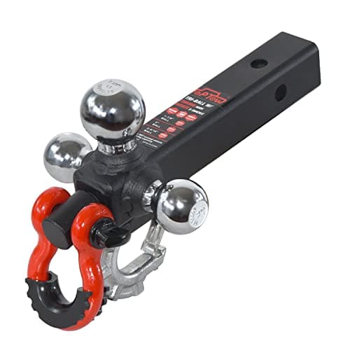 TOPTOW Trailer Hitch Tri-Ball Hitch Mount with Chrome 1-7/8-in, 2-in, 2-5/16-in Tow Balls, 3/4-in Tow Shackle and Tow Hook, Fit for 2 inch Trailer Hitch Receiver