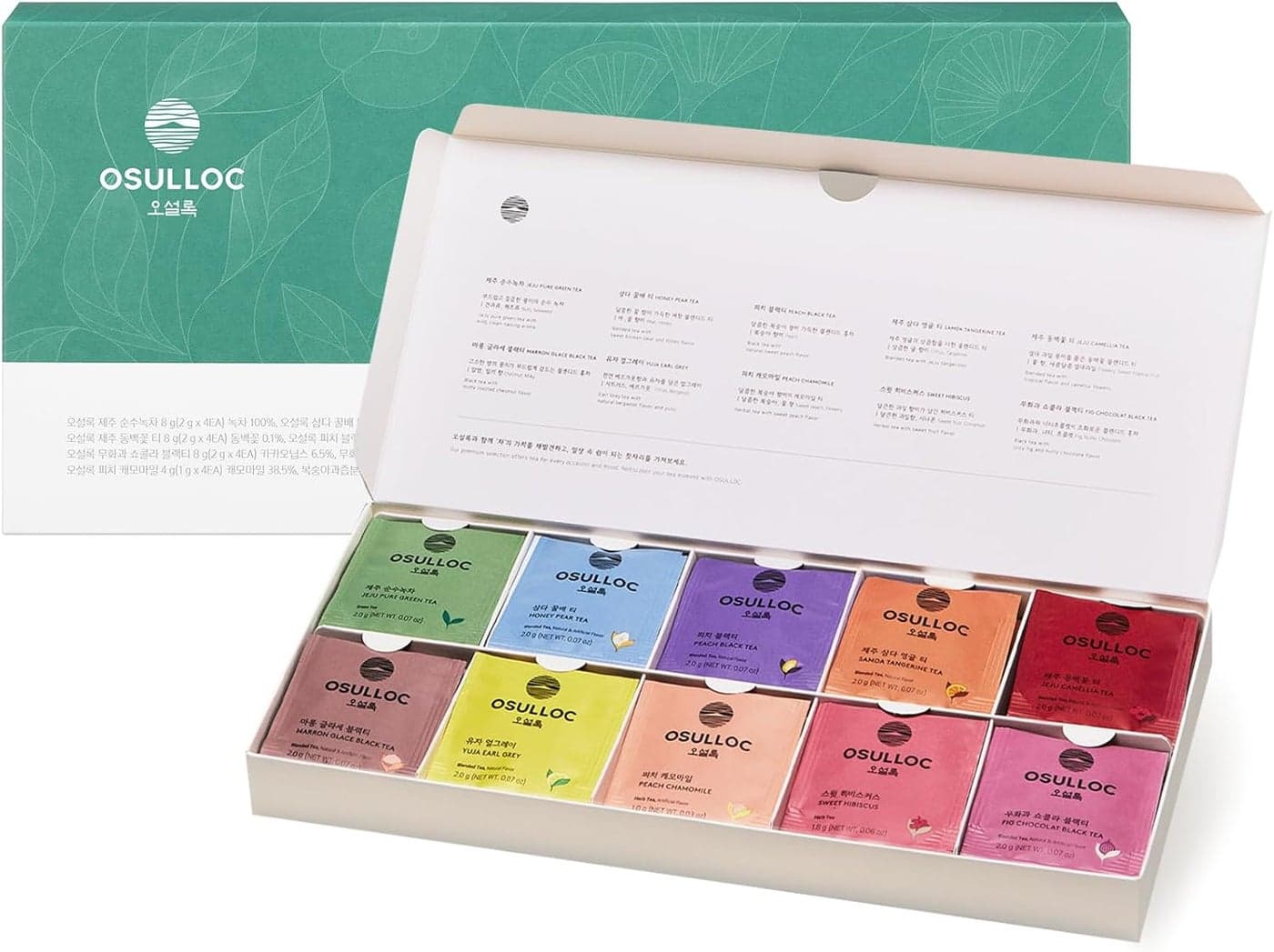 OSULLOC Premium Tea Collection - Assorted Tea Bag Sampler with 10 Flavors (40 Count)