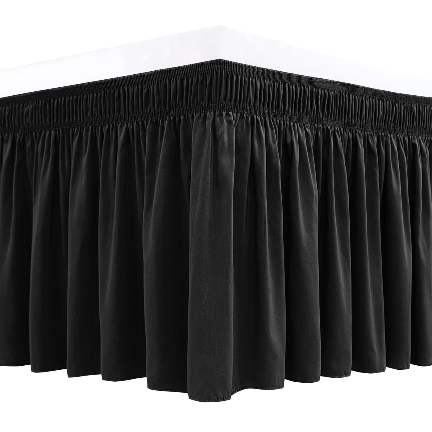 Biscaynebay Wrap Around Bed Skirts for Queen Beds Short Drop of 12 Black Adjustable Elastic Dust Ruffles Easy Fit Wrinkle Resistant Silky Luxurious Fabric Machine Washable