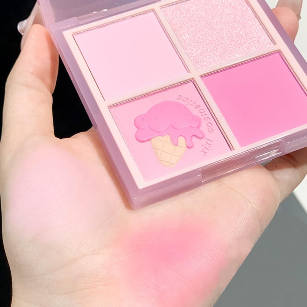 4in1 Blush Powder Rose Blush Palette Make Up Set Peach Coral Pink Rosewood Matt Glitter Highlighter 04