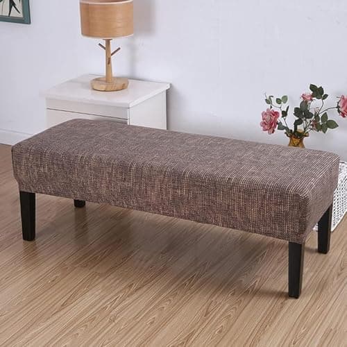House of Quirk Stretchable Dining Bench Cover - Soft, Washable, Elastic Slipcover for Dining Room Furniture, Fits Standard Benches, Protective & Stylish Seat Cover (Brown Woody)