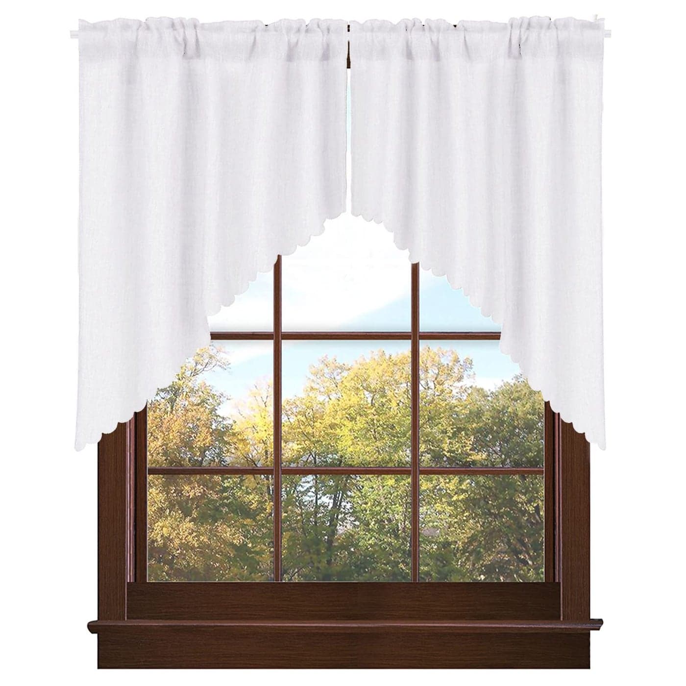 Valea Home Soft Burlap Look Swag Curtains Rustic Natural Rod Pocket Kitchen Valance Curtain Panels for Small Window 36 inch Length White 2 Panels