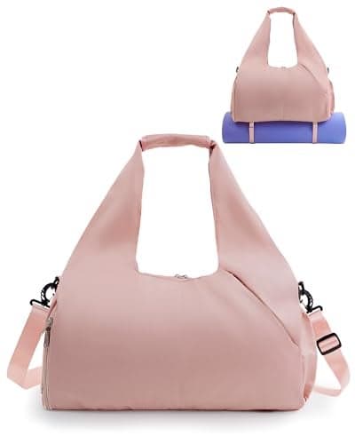 RHDZO Gym Bag for Women with Shoe Compartment Yoga Mat Bag with Wet Pocket and Water Bottle Holder Weekender Bag with Shoulder Strap Pink Standard Bottle Fit