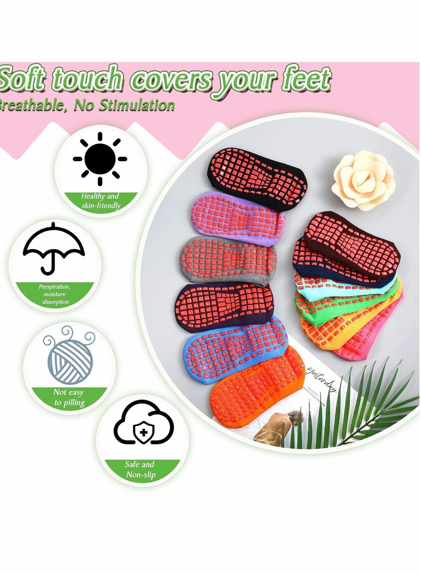12 Pairs Non Slip Yoga Socks with Grips Women Anti-Skid Sticky Grippers for Pilates Ballet Barre Yoga, Multi Color