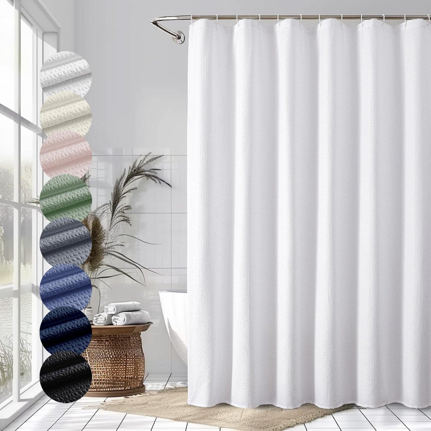 OVZME Berry White Shower Curtain Embossed Textured Fabric Shower Curtain for Bathroom Soft Cloth Hotel Spa Luxury Water Repellent Machine Washable Shower Curtain 72X72 White