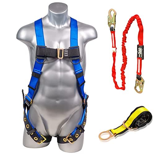 Palmer Safety ATERET Bundle 1D Full Body Safety Harness 6' Safety Lanyard 4' Anchor Strap I OSHA Compliant Arrest Kit I Ideal for Construction & Scaffolding Use