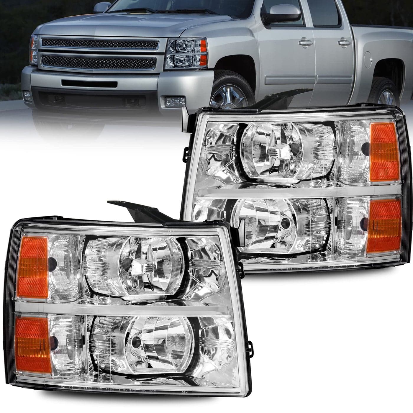 MOSTPLUS Headlight Assembly Compatible with 20072013 Chevy Chevrolet Silverado 1500 2500 3500 Front Lamp with Chrome HousingClear LensAmber Reflector