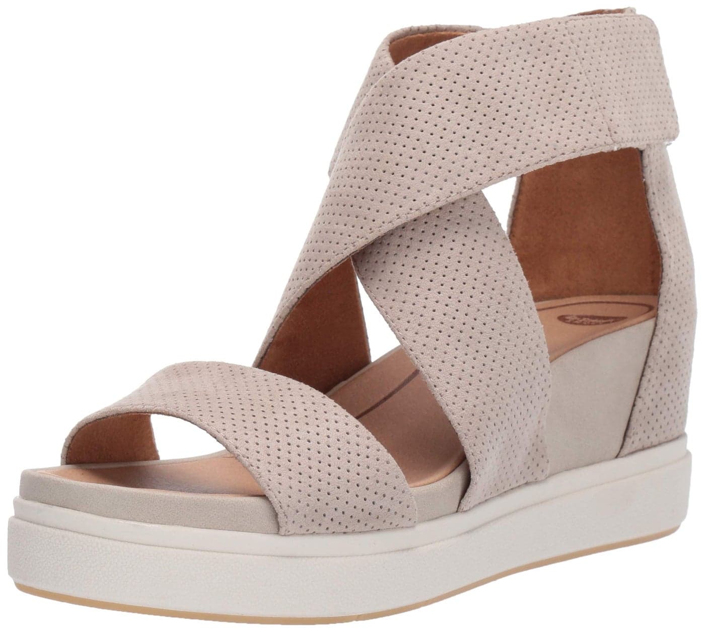 Dr Scholls Shoes Womens Sheena Wedge Sandal Oyster Microfiber Perforated 8 M US