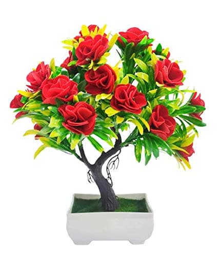 Dekorly Artificial Ecuadorian Rose Plant with Plastic Pot (Green)