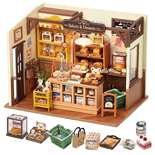 Rolife DIY Miniature Doll House Kit Build Beckas Bakery Diorama House Building Set with LED Room Hobby Craft for Aduls Uniue Gifts for Adults
