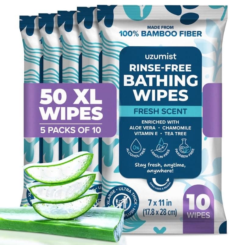 Body Wipes for Adults Bathing No Rinse 50pc XL Ultra Thick Shower Travel Wipes for Personal Cleansing Hygiene Essentials Elderly Care Incontinence Disposable Washcloths for Women Men
