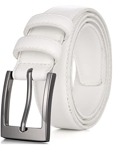 Mio Marino Men Genuine Leather Dress Belt with Single Prong Buckle - White - 34