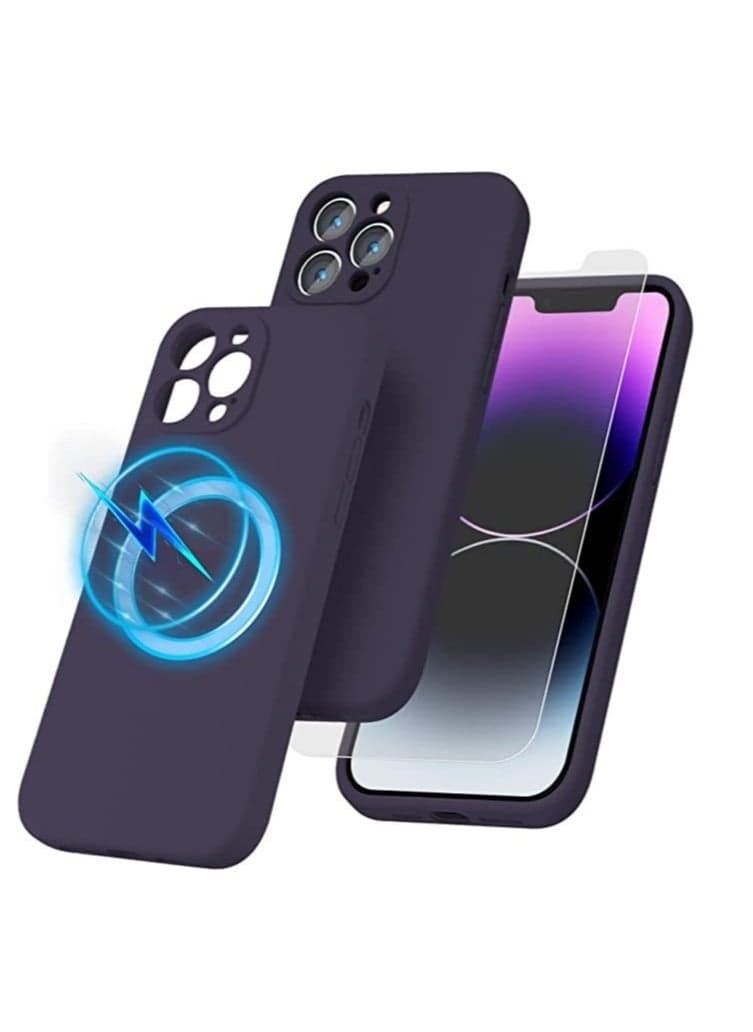 iPhone 14 Pro + 2 Pack Tempered Glass Screen Protector Magsafe Case Silicone Phone Case with Microfiber Lining for iPhone 14 Pro 6.1 inch 2022