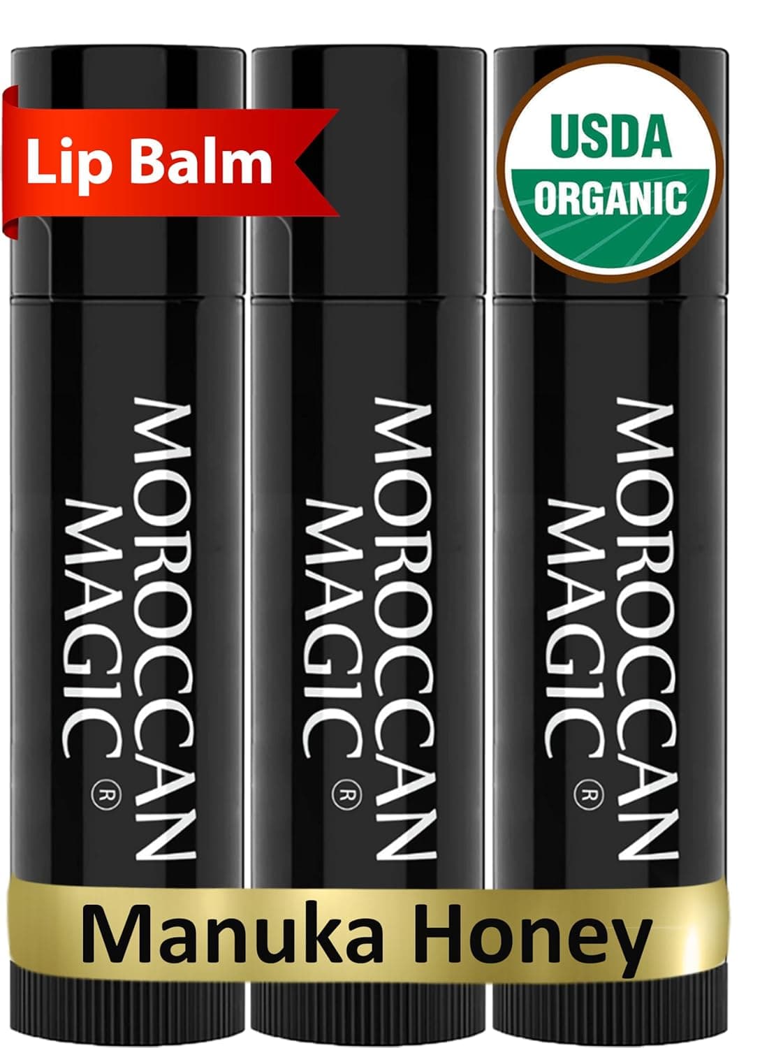 Moroccan Magic Organic Manuka Honey Lip Balm 3 Pack Made with Natural Cold Pressed Argan and Essential Oils Lip Balm Smooth Application