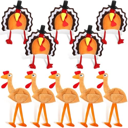 Hanaive 10 Pieces Thanksgiving Turkey Hats Bulk Turkey Hats for Dressup Party Plush Trot Hat Party SuppliesCreative Style