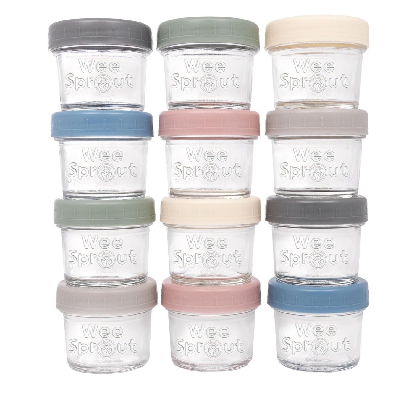 WeeSprout Glass Baby Food Storage Jars wLids 4 oz 12 Pack Set Snack Puree Reusable Small Containers Breast Milk Fridge or Freezer Microwave Dishwasher Safe Essential Must Have for Infants