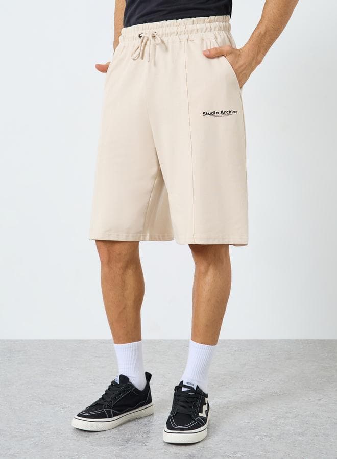 Minimal Print Oversized Terry Shorts