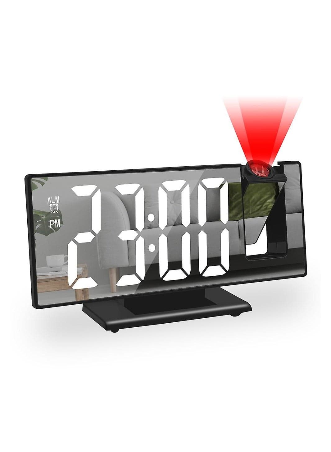 Projection Alarm Clock Mirror Clock Rechargeable 12/24H Display Temperature Snooze Digital Clocks for Wall Bedroom Living Room