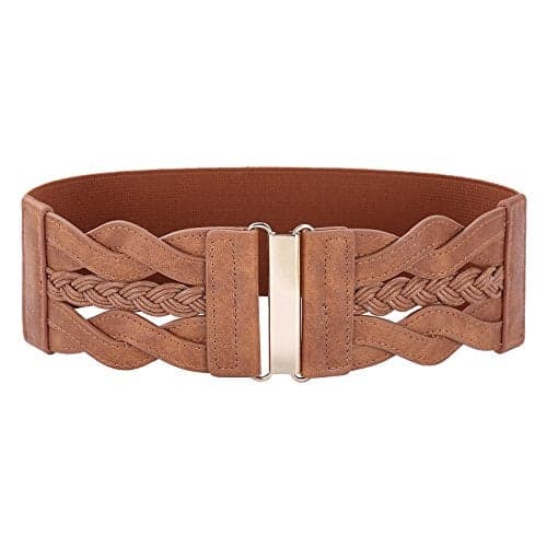 GRACE KARIN Women's Plus Size Belt Stretchy Retro Wide Waist Cinch Belt(Brown,XL)