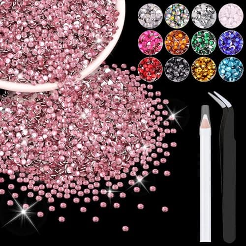 5000PCS 3mm Resin Rhinestones in Bulk (Dark Pink), Bedazzling Flatback Crystals for Crafts DIY Nail Decoration, Gems Charms for Tumbler Shoes Clothing Fabric with Pickup Pen and Tweezers