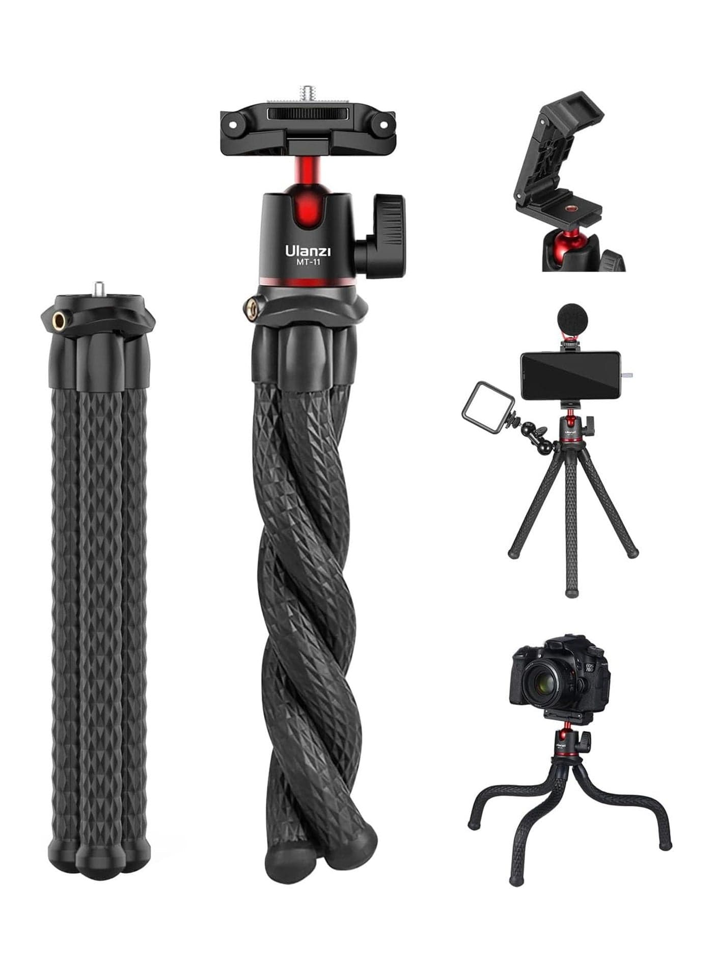 ULANZI Camera Tripod, Mini Flexible Stand with Hidden Phone Holder w Cold Shoe Mount, 1/4'' Screw for Magic Arm, Universal for iPhone 16 15 14 Pro Max XS Max X 8 Samsung Canon Nikon Sony Cameras