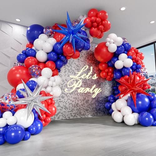 Red White and Blue Balloons Garland Arch Kit 5 10 12 18 inch Red White Blue Confetti Latex Balloons for 4th of July Graduation Baseball Birthday Party Decorations