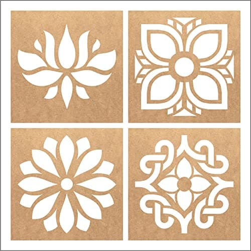 MustHaves Wooden Rangoli Stencils Set for Diwali Decoration | Home Decoration (4 pcs, 4x4 inches)