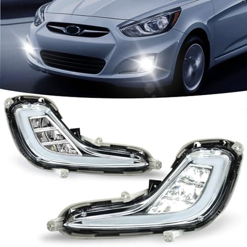 OKSIWA LED Fog Lights with Day Running Light for 2012-2017 Hyundai Accent, White DRL light,Amber Turn Signal,Front Bumper Fog Lamps Replacement with Wiring Harness (LED)