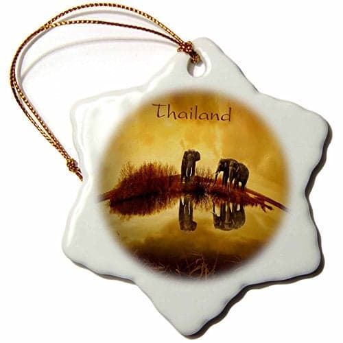3D Rose ORN_243837_1 Image of Elephants in Thailand Reflected in Water Snowflake Ornament, 3"