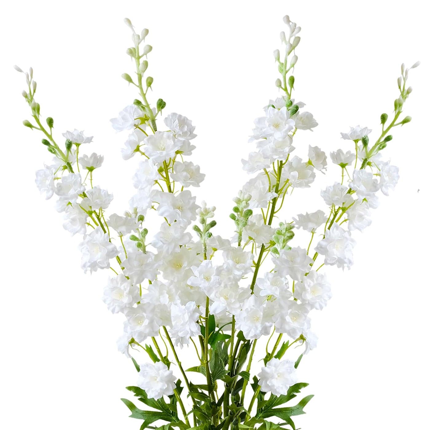 ZYTUYO 4PCS 335 White Delphinium Artificial Flower Faux Larkspur Long Stem Fake Floral Silk Bouquets Plant for Tall Floor Vase Spring Home Kitchen Wedding Outdoor Indoor Decoration