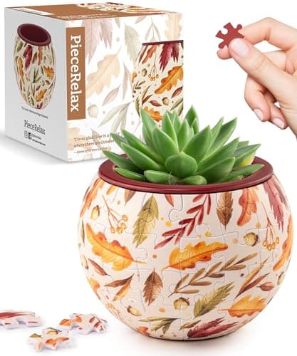 PieceRelax 3D Puzzle Planter 80 Pieces Flower Pot Dancing Leaves in Fall for Mom Home Decor Flower Pots for Indoor Cactus Succulents Pots K1108