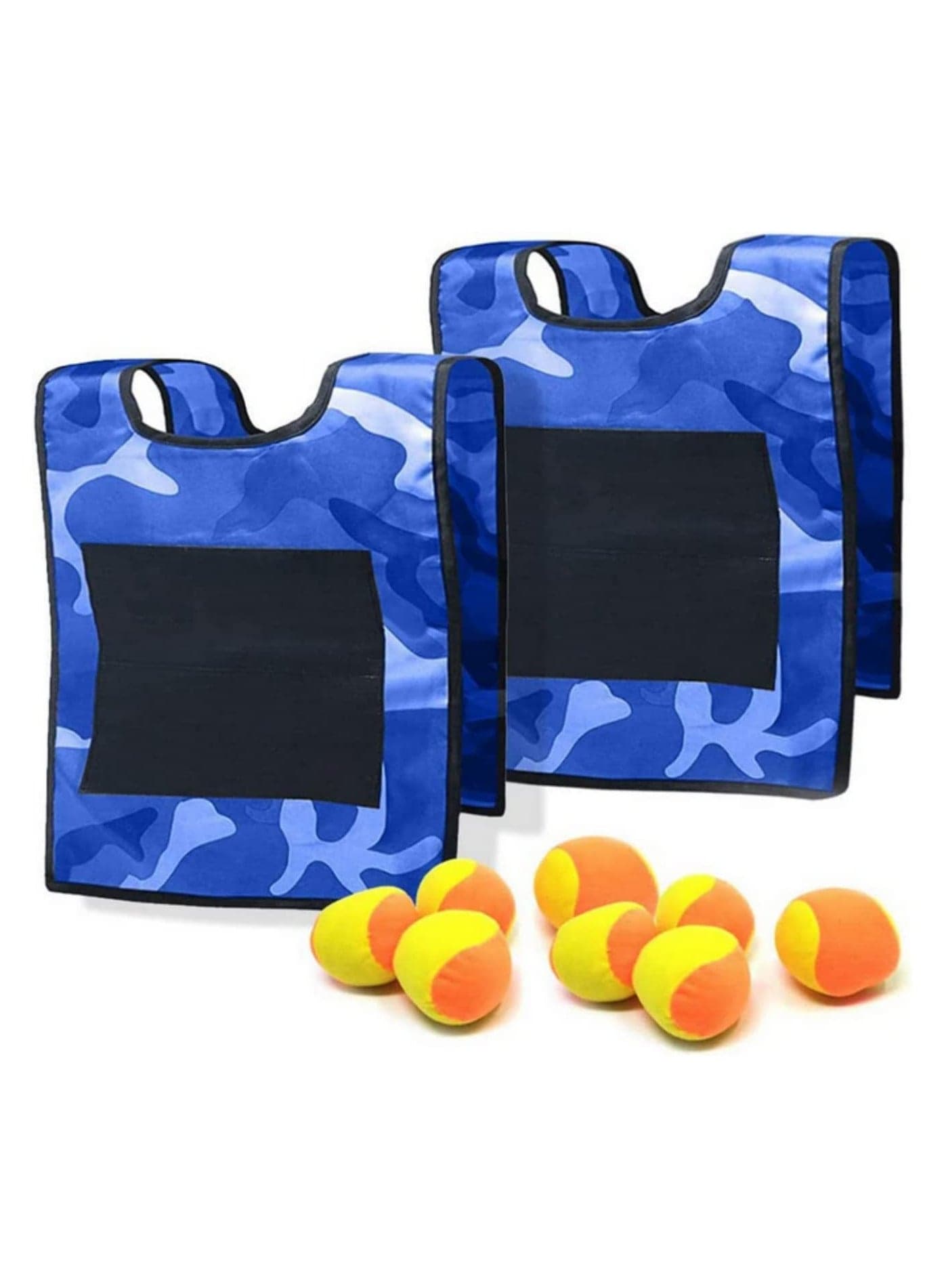 2 Camo Blue Vests & 10 Throwable Balls Sticky Dodgeball Set for Kids Fun Outdoor Parent-Child Games, Backyard Playground Activities, Team Target Practice for Boys and Girls