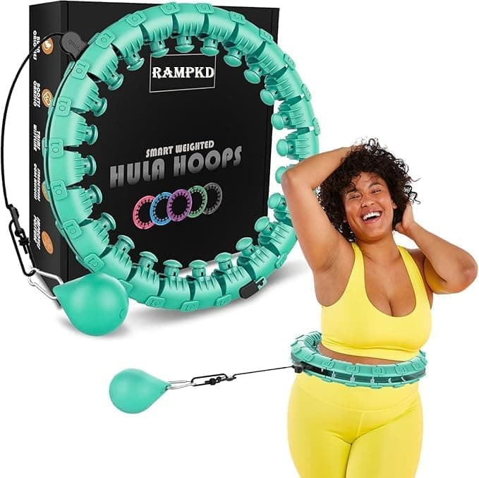 RAMPKD Smart Hula Hoop for Adults and Kids Fitness,Adjustable Length 2 in 1 Abdomen Non-Dropping 360 ° Massage Lose Weight Hoop with 24 Detachable Knots Auto-Spinning Ball (Multi)