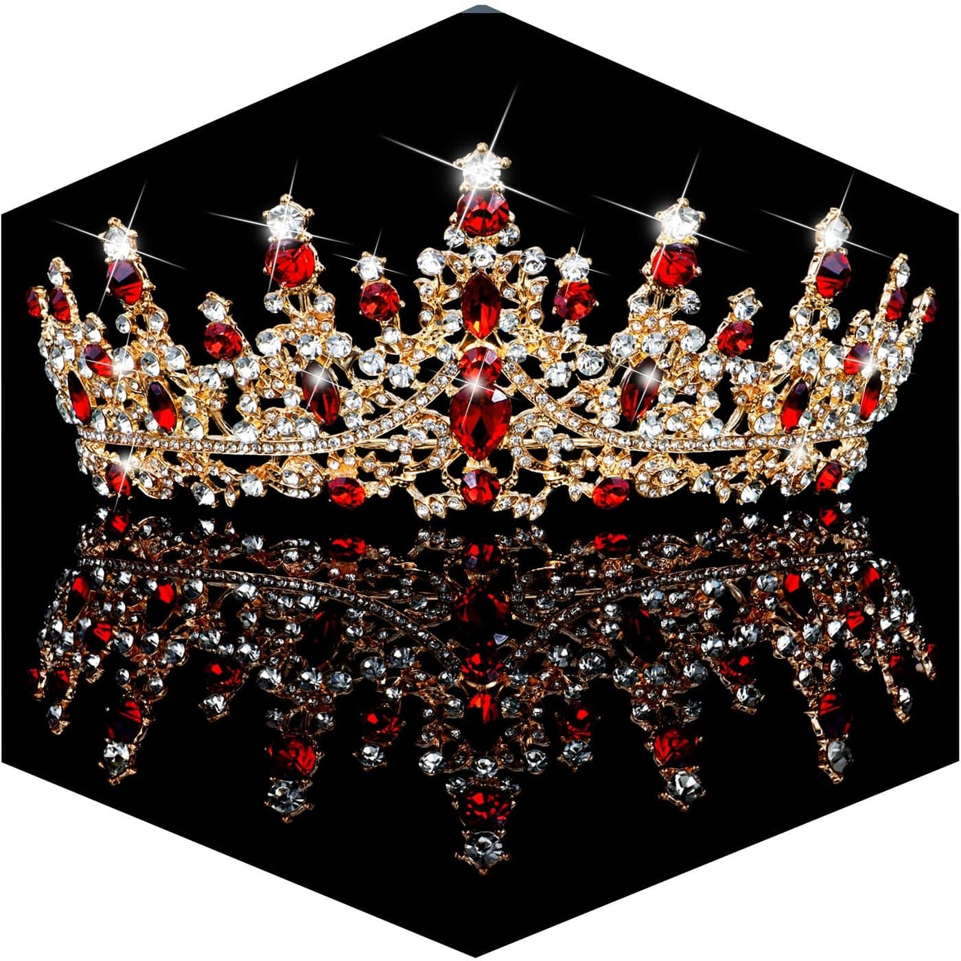TOBATOBA Red Tiaras and Crowns for Women Queen of Heart Crown Crystal Wedding Tiara for Women Royal Queen Crown Princess Tiara for Bride Headpieces for Birthday Pageant Halloween Costume Cosplay