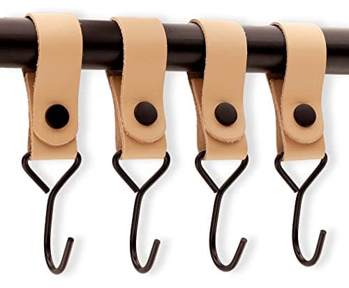 Brute Strength Leather Straps with Hooks Natural 4X Full Grain Leather Mommy Hook Stroller Clip Black