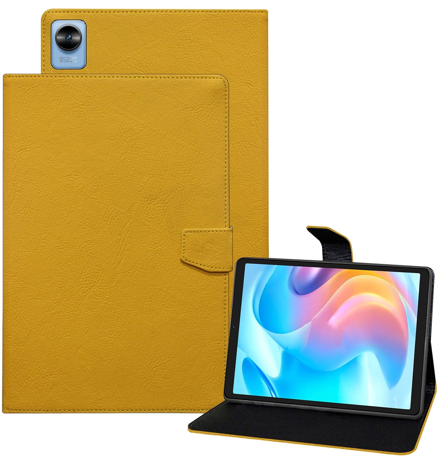 TGK Flip Case Cover for Realme Pad Mini 8.7 Inch Tablet Plain Design (Yellow)