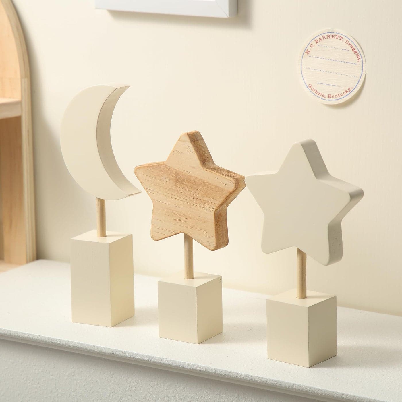 Barydat 3 Pcs Wooden Nursery Shelf Decor Boho Moon and Star Nursery Decor Set Cute Bohemian Children Baby Kids Decor for Nurseries Bedroom Kindergarten Classroom Playroom Boys Girls