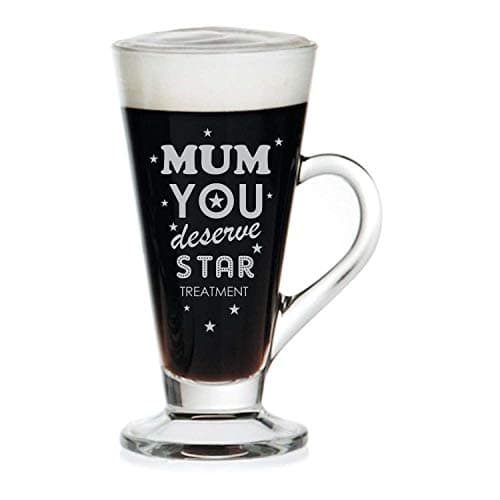 TheYaYaCafe Mothers Day Gifts for Mom Engraved Glass Tea Cups Mugs with Coaster Birthday Presents - Star Mum