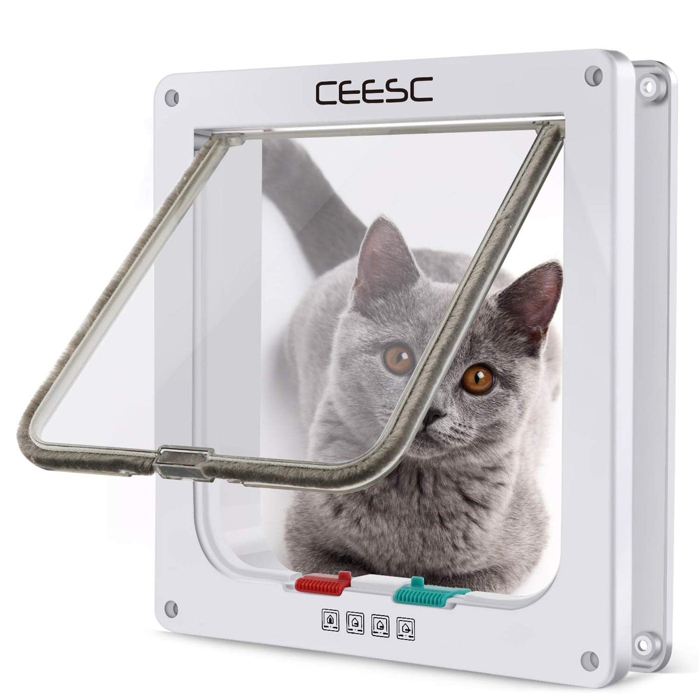 CEESC Cat Flap Door Magnetic Pet Door with 4 Way Lock for Cats Kitties and Kittens 3 Sizes and 2 Colors Options M Inner Size 618W x 630H White