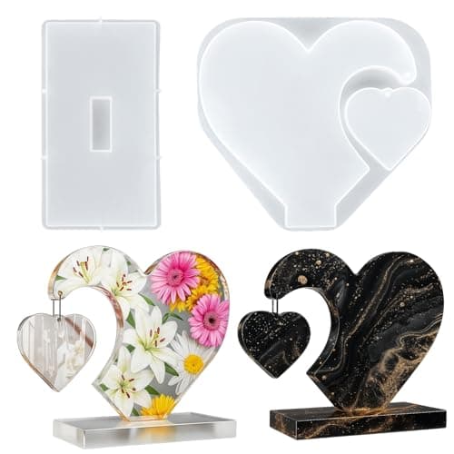Heclia 2PCS Heart Shape Resin Molds Large 3D Epoxy Resin Mold for DIY Picture Frame Love Shape Silicone Mold for Valentine Christmas New Year Gifts Home Table Decor Art Craft