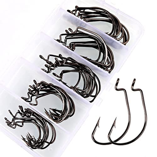 Sougayilang Fishing Hooks High Carbon Steel Worm Soft Bait Jig Fish Hooks with Plastic Box-50PCs