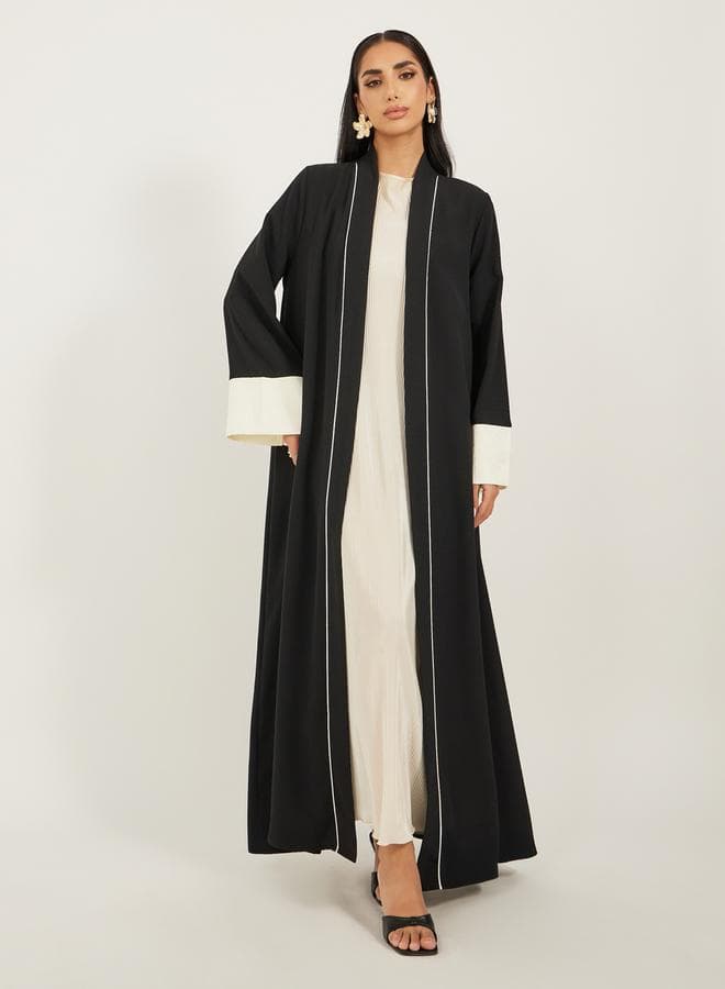 Contrast Jacquard Sleeve Cuff Open A-Line Abaya